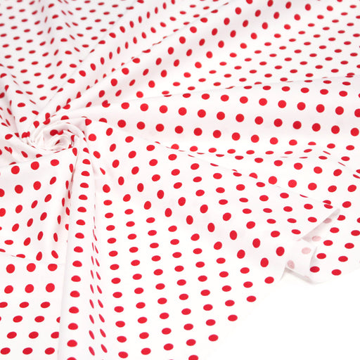 Tissu popeline de coton blanc à pois rouges 8mm - COLLECTION POLKA DOT - tissuspipi.com