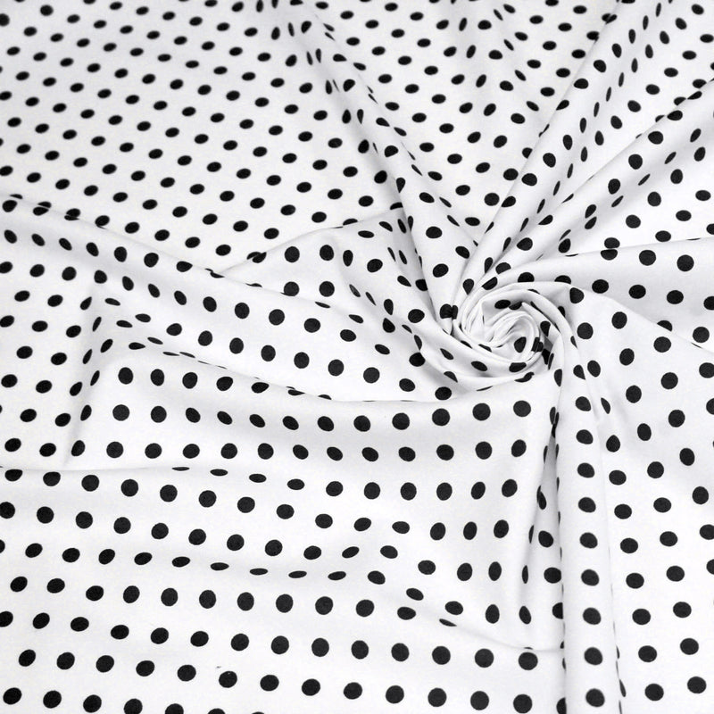 Tissu popeline de coton blanc à pois noirs 8mm - COLLECTION POLKA DOT - tissuspipi.com