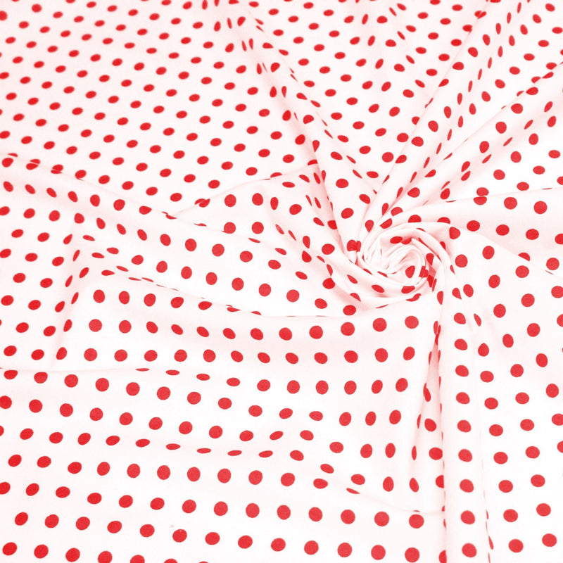 Tissu popeline de coton blanc à pois rouges 8mm - COLLECTION POLKA DOT - tissuspipi.com
