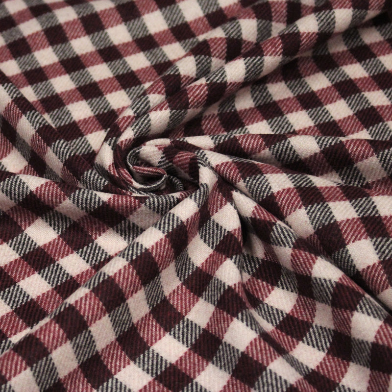 Tissu lainage tartan rose, byzantin et gris anthracite - Fabrication italienne - tissuspipi.com