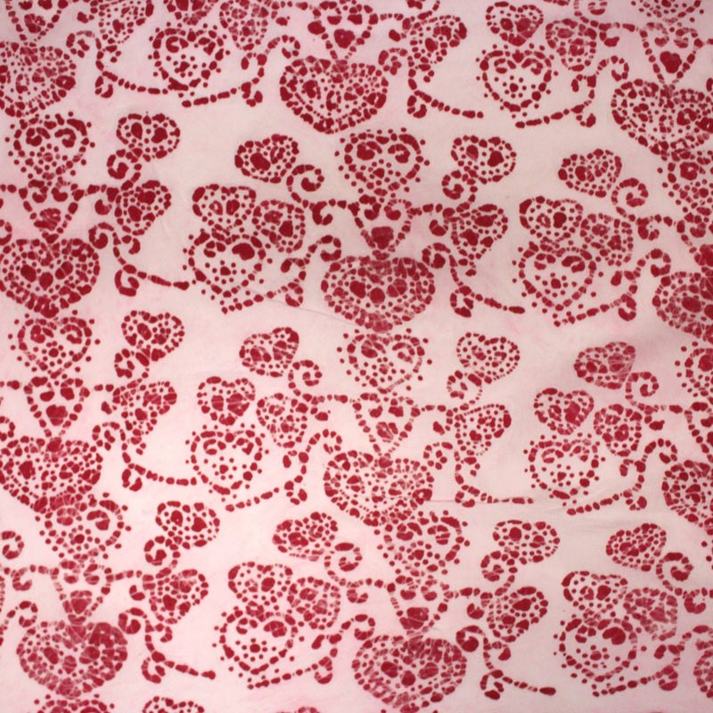 Tissu coton block print rose pâle aux coeurs roses rouges - MADE IN INDIA - tissuspipi.com