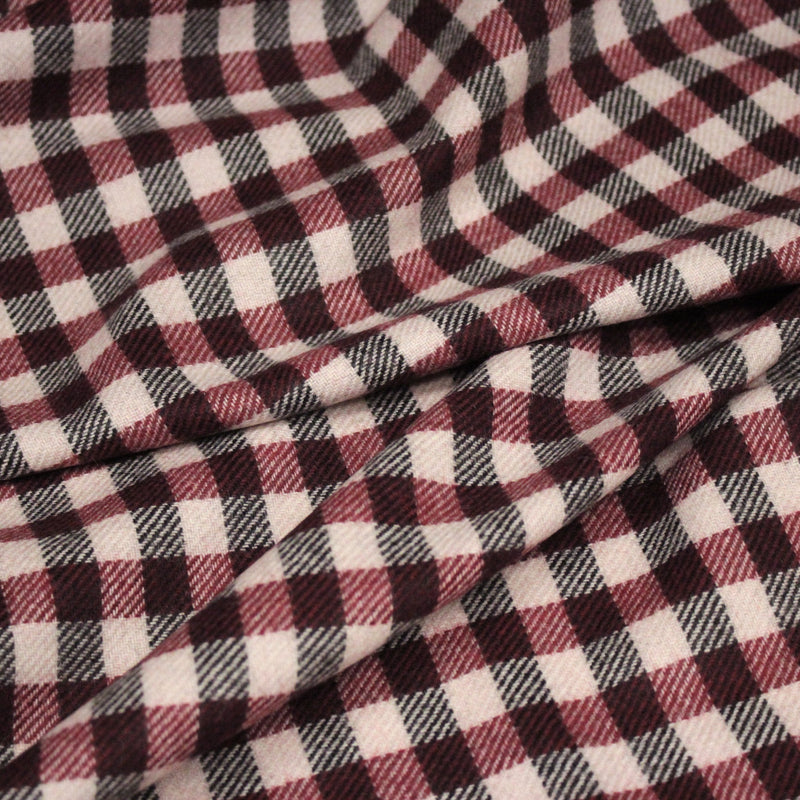 Tissu lainage tartan rose, byzantin et gris anthracite - Fabrication italienne - tissuspipi.com