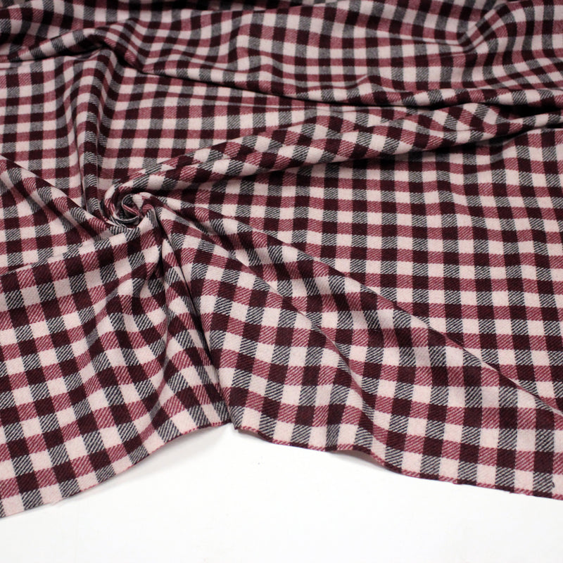 Tissu lainage tartan rose, byzantin et gris anthracite - Fabrication italienne - tissuspipi.com