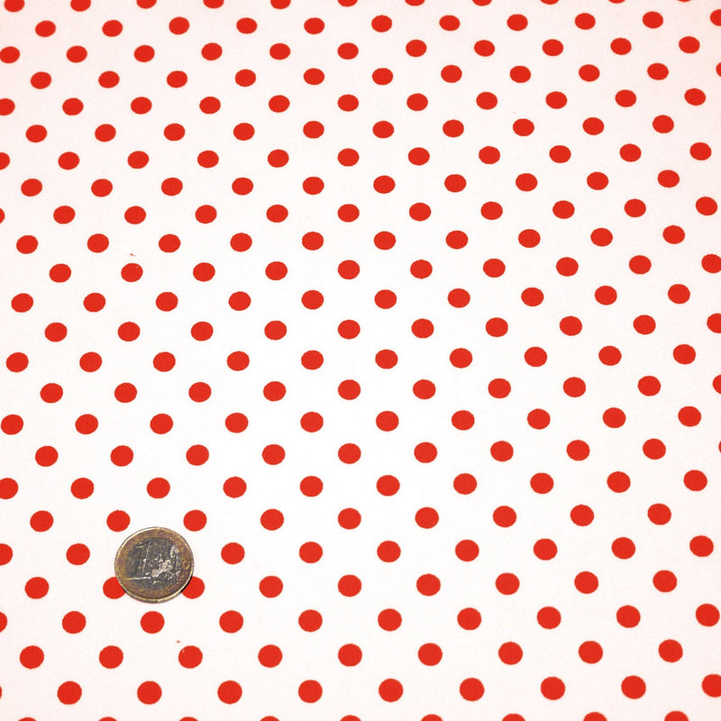 Tissu popeline de coton blanc à pois rouges 8mm - COLLECTION POLKA DOT - tissuspipi.com