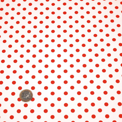 Tissu popeline de coton blanc à pois rouges 8mm - COLLECTION POLKA DOT - tissuspipi.com