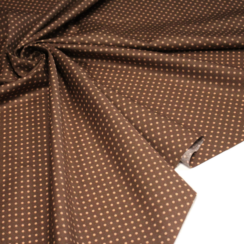 Tissu popeline de coton marron clair aux pois crème - COLLECTION POLKA DOT - tissuspipi.com