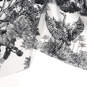 Tissu Toile de Jouy moderne noire, forêt tropicale, singes et léopards - COLLECTION ANIMALIA, par la maison Thevenon - tissuspipi.com