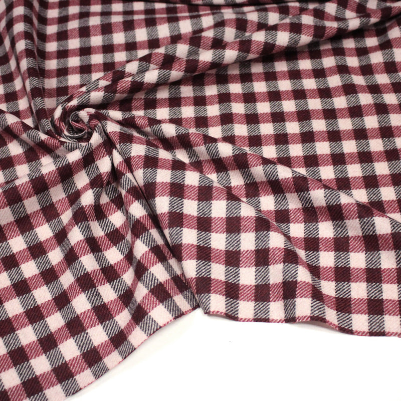 Tissu lainage tartan rose, byzantin et gris anthracite - Fabrication italienne - tissuspipi.com