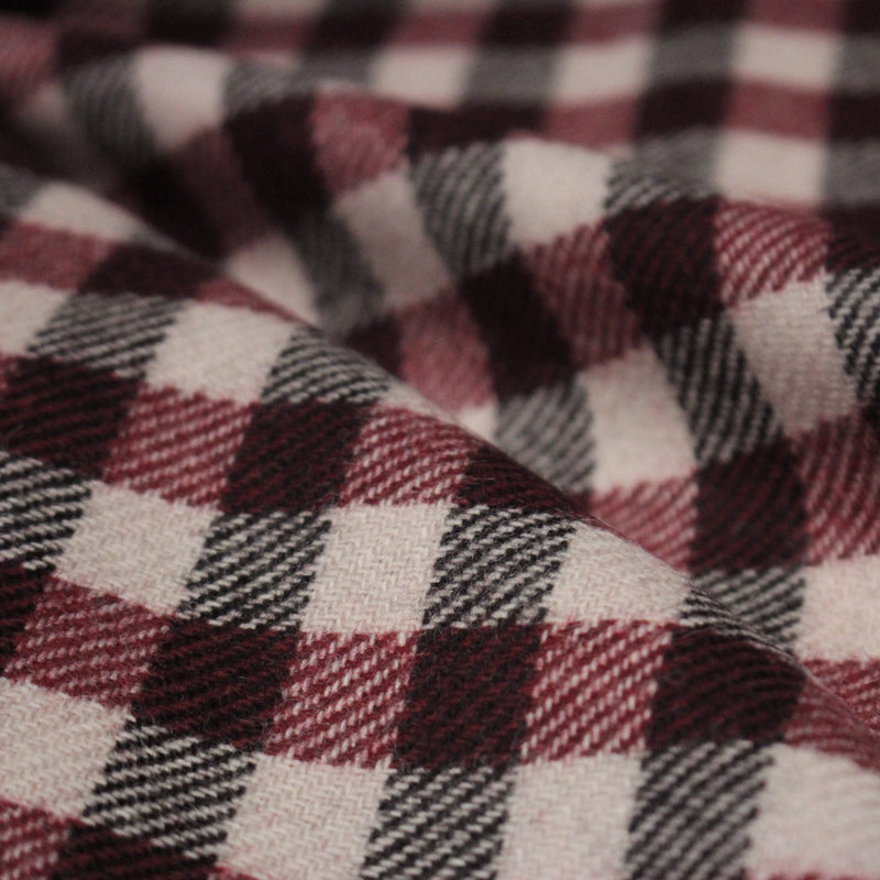 Tissu lainage tartan rose, byzantin et gris anthracite - Fabrication italienne - tissuspipi.com