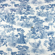 Tissu Toile de Jouy moderne bleue, forêt tropicale, singes et léopards - COLLECTION ANIMALIA, par la maison Thevenon - tissuspipi.com