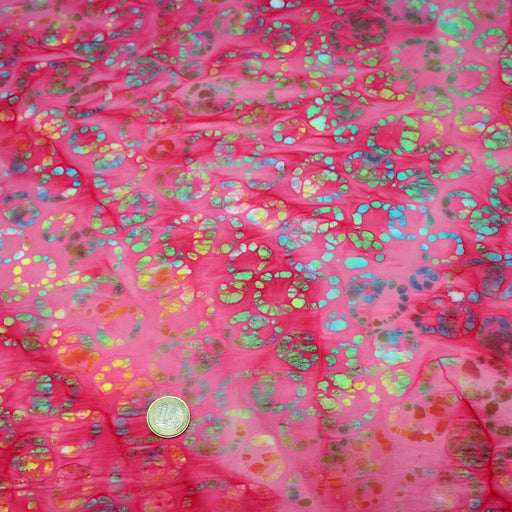 Tissu coton block print rose fuchsia aux pois et cercles multicolores - MADE IN INDIA - tissuspipi.com