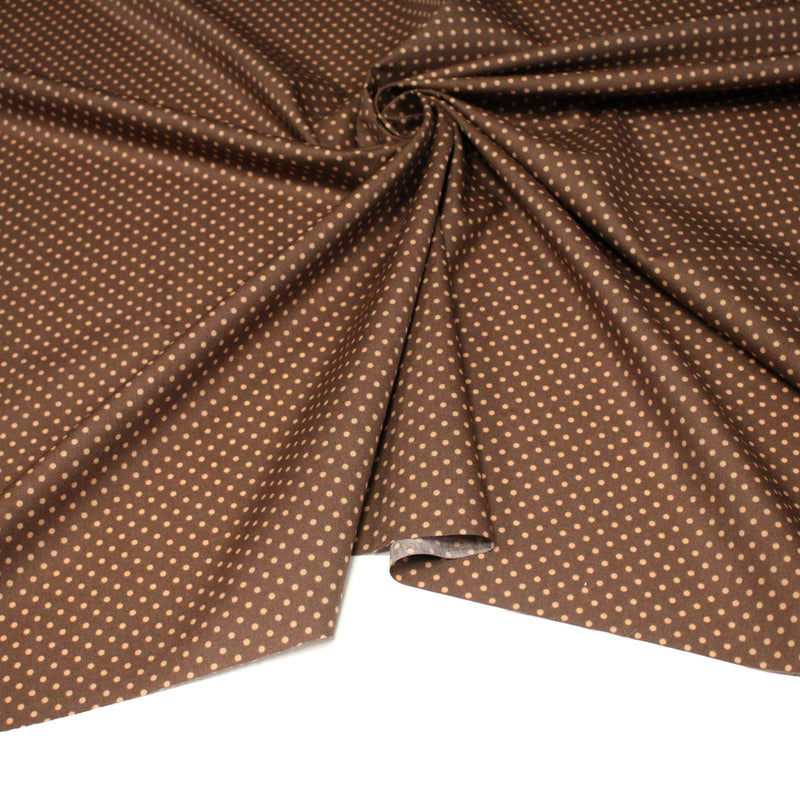 Tissu popeline de coton marron clair aux pois crème - COLLECTION POLKA DOT - tissuspipi.com