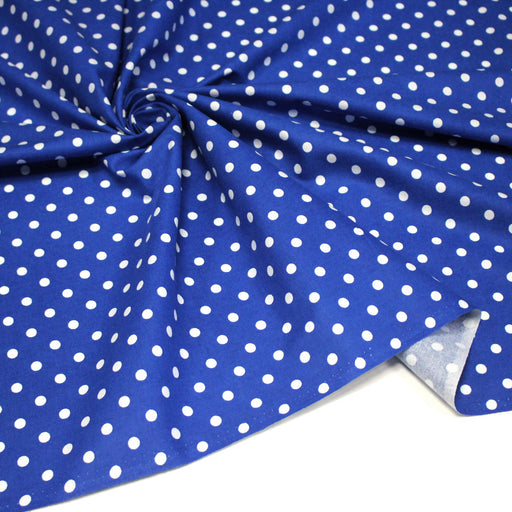 Tissu de coton bleu roi à petits pois blancs 7mm - COLLECTION POLKA DOT - tissuspipi.com