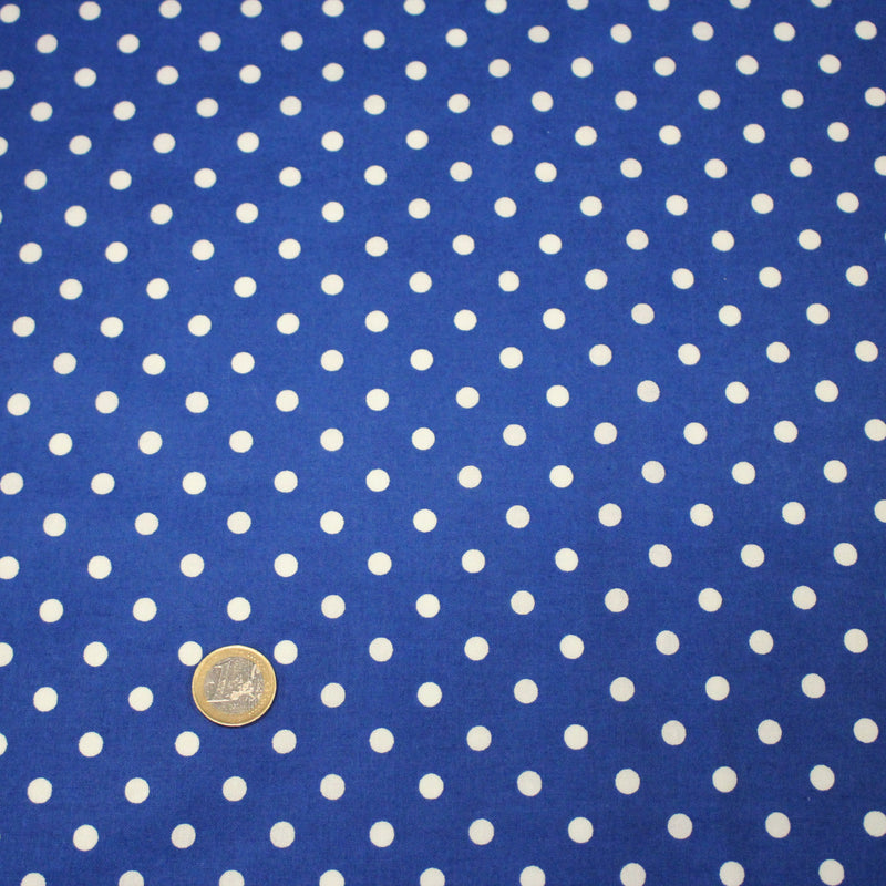 Tissu de coton bleu roi à petits pois blancs 7mm - COLLECTION POLKA DOT - tissuspipi.com