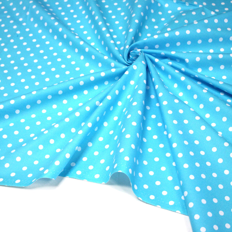 Tissu de coton bleu turquoise à petits pois blancs 7mm - COLLECTION POLKA DOT - tissuspipi.com