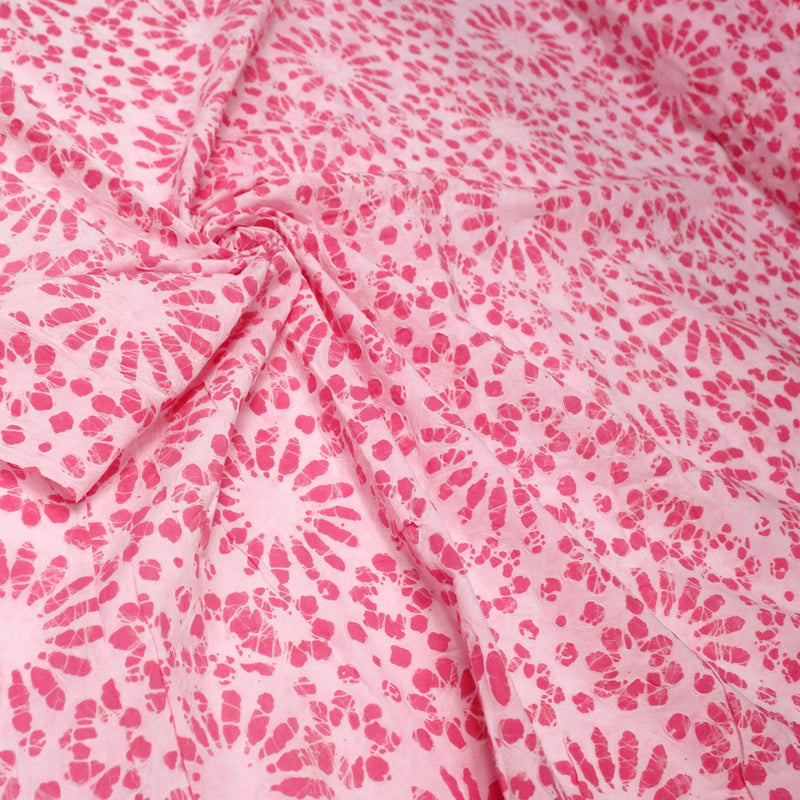 Tissu coton block print rose pâle aux fleurs rose fuchsia - MADE IN INDIA - tissuspipi.com