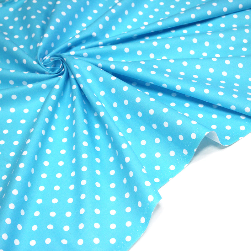 Tissu de coton bleu turquoise à petits pois blancs 7mm - COLLECTION POLKA DOT - tissuspipi.com