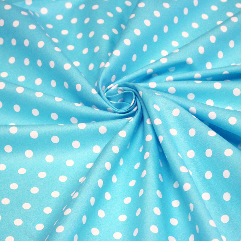 Tissu de coton bleu turquoise à petits pois blancs 7mm - COLLECTION POLKA DOT - tissuspipi.com