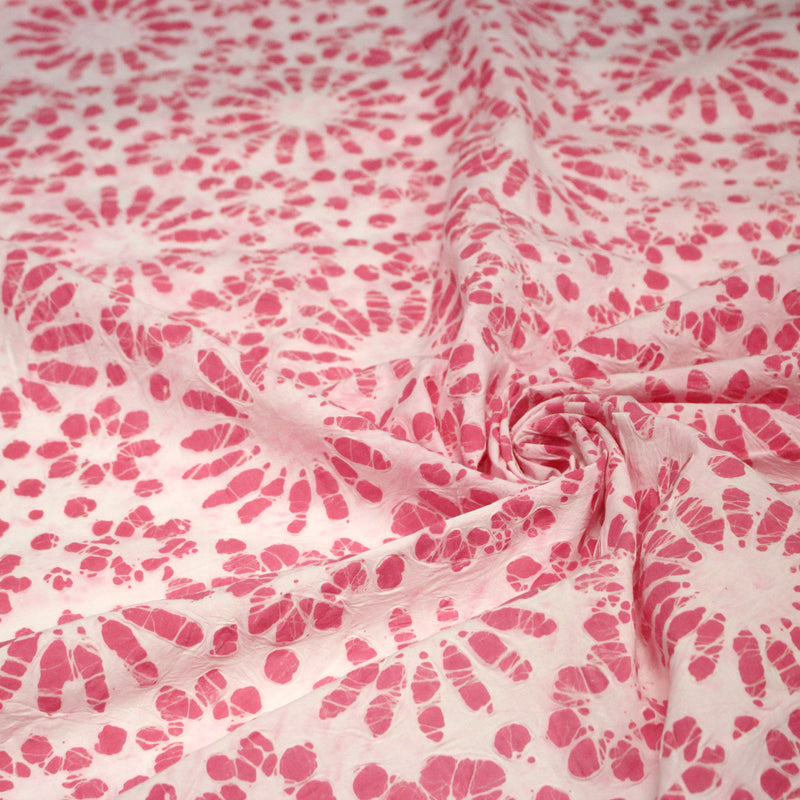 Tissu coton block print rose pâle aux fleurs rose fuchsia - MADE IN INDIA - tissuspipi.com