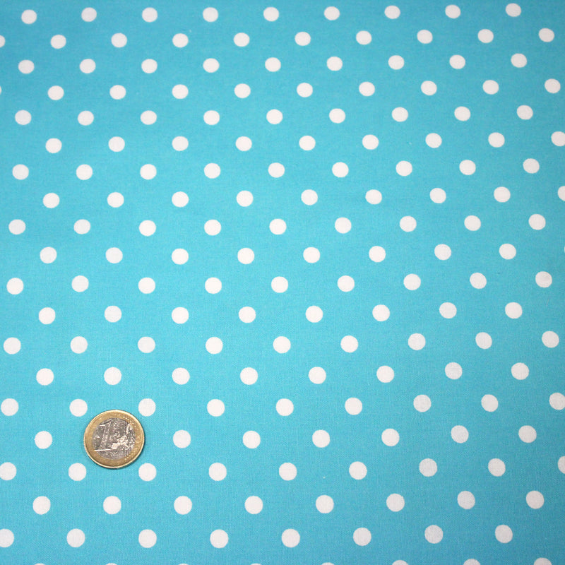 Tissu de coton bleu turquoise à petits pois blancs 7mm - COLLECTION POLKA DOT - tissuspipi.com