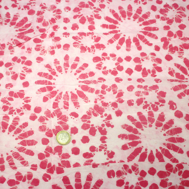 Tissu coton block print rose pâle aux fleurs rose fuchsia - MADE IN INDIA - tissuspipi.com