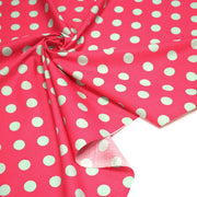 Tissu popeline de coton rouge magenta à pois vert clair 18mm - COLLECTION POLKA DOT - tissuspipi.com