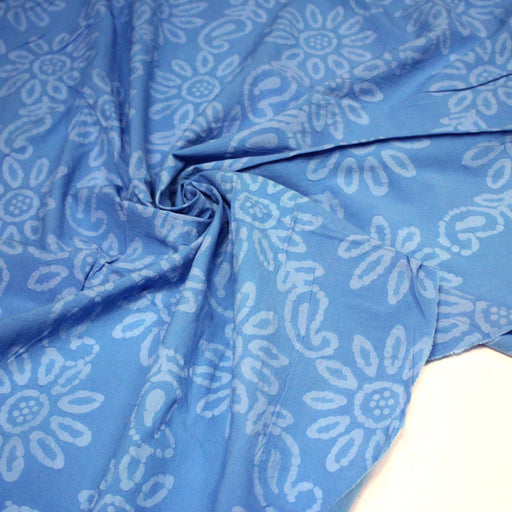 Tissu coton block print bleu aux fleurs bleu ciel - MADE IN INDIA - tissuspipi.com