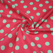 Tissu popeline de coton rouge magenta à pois vert clair 18mm - COLLECTION POLKA DOT - tissuspipi.com