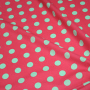 Tissu popeline de coton rouge magenta à pois vert clair 18mm - COLLECTION POLKA DOT - tissuspipi.com