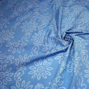 Tissu coton block print bleu aux fleurs bleu ciel - MADE IN INDIA - tissuspipi.com