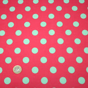 Tissu popeline de coton rouge magenta à pois vert clair 18mm - COLLECTION POLKA DOT - tissuspipi.com