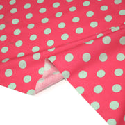 Tissu popeline de coton rouge magenta à pois vert clair 18mm - COLLECTION POLKA DOT - tissuspipi.com
