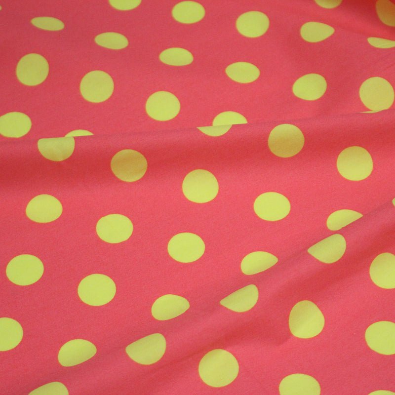 Tissu popeline de coton rose à pois jaunes 18mm - COLLECTION POLKA DOT - tissuspipi.com