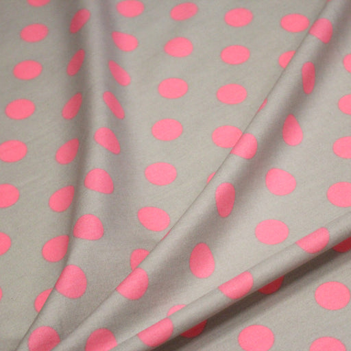 Tissu popeline de coton gris clair à pois roses 18mm - COLLECTION POLKA DOT - tissuspipi.com