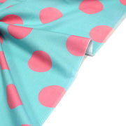 Tissu popeline de coton bleu turquoise à pois roses 52mm - COLLECTION POLKA DOT - tissuspipi.com