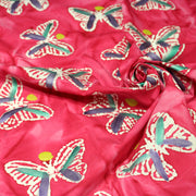 Tissu cotonnade BATIK aux papillons blanc : rose, vert, violet - MADE IN INDIA - tissuspipi.com