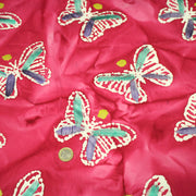 Tissu cotonnade BATIK aux papillons blanc : rose, vert, violet - MADE IN INDIA - tissuspipi.com