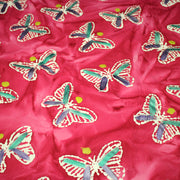 Tissu cotonnade BATIK aux papillons blanc : rose, vert, violet - MADE IN INDIA - tissuspipi.com