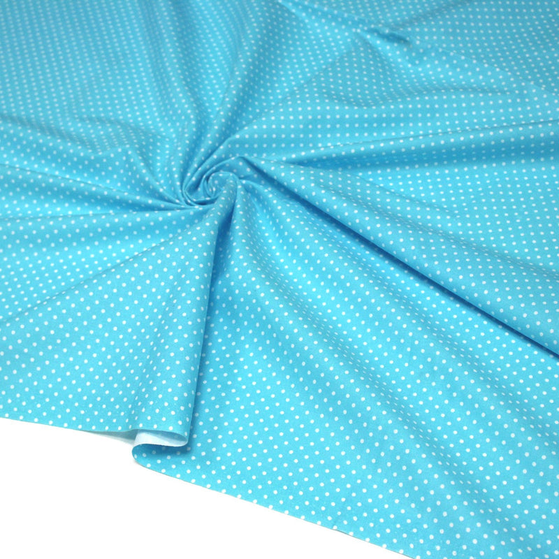 Tissu coton bleu turquoise à petits pois blancs 2mm - COLLECTION POLKA DOT - tissuspipi.com