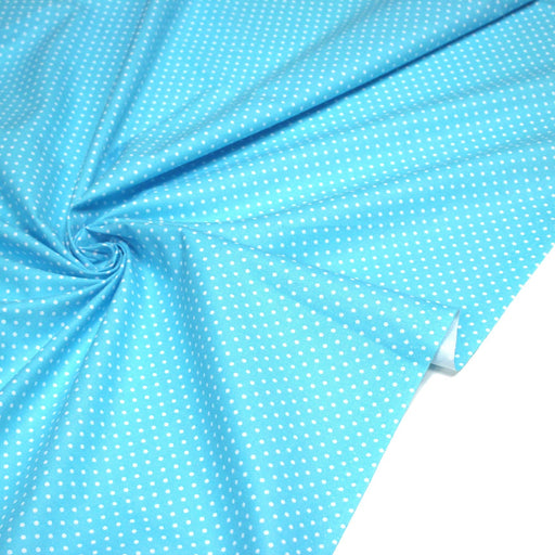 Tissu coton bleu turquoise à petits pois blancs 2mm - COLLECTION POLKA DOT - tissuspipi.com