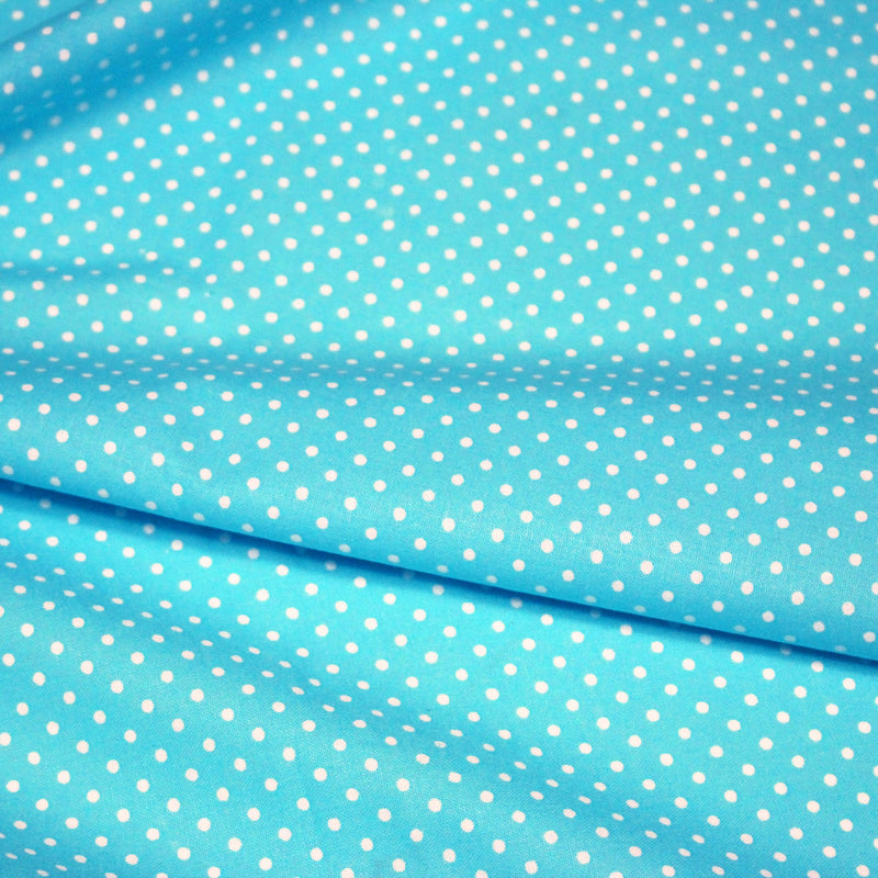 Tissu coton bleu turquoise à petits pois blancs 2mm - COLLECTION POLKA DOT - tissuspipi.com