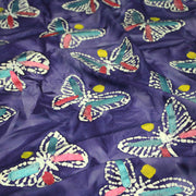 Tissu cotonnade BATIK aux papillons blanc : rose, vert, violet - MADE IN INDIA - tissuspipi.com