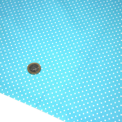 Tissu coton bleu turquoise à petits pois blancs 2mm - COLLECTION POLKA DOT - tissuspipi.com