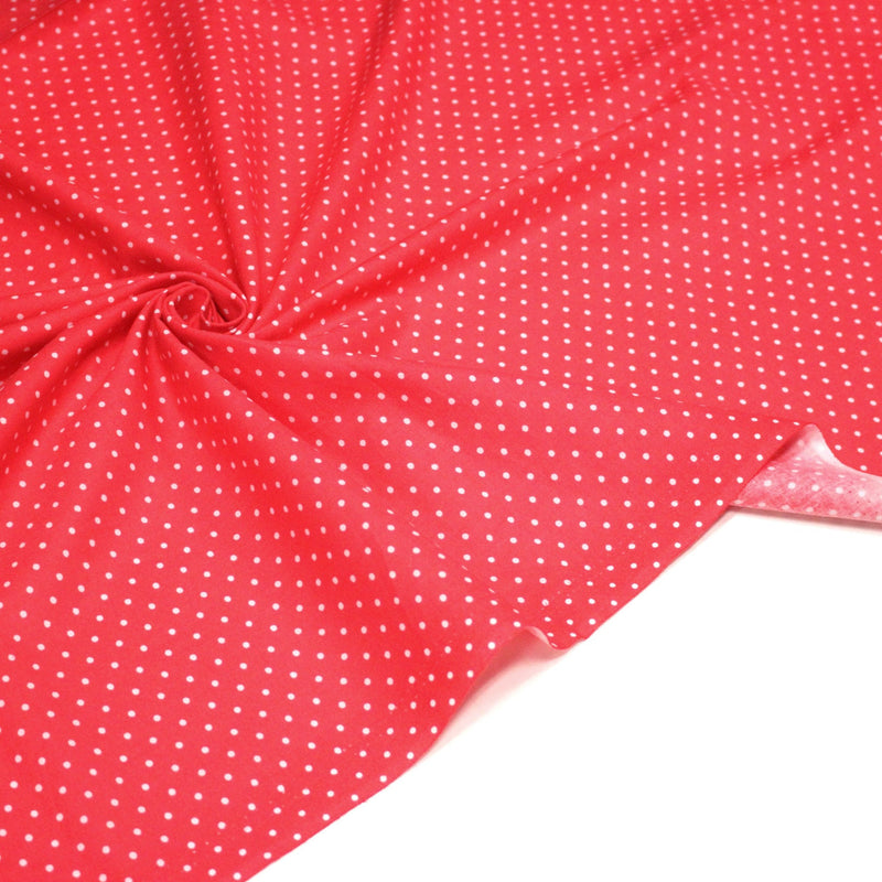 Tissu coton rouge fraise à pois blancs 2mm - COLLECTION POLKA DOT - tissuspipi.com
