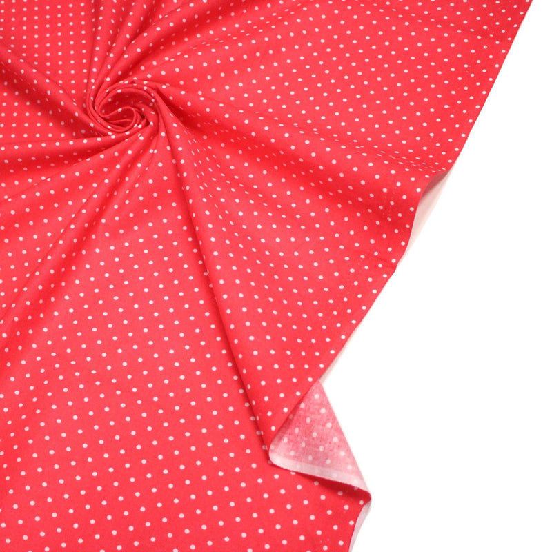 Tissu coton rouge fraise à pois blancs 2mm - COLLECTION POLKA DOT - tissuspipi.com
