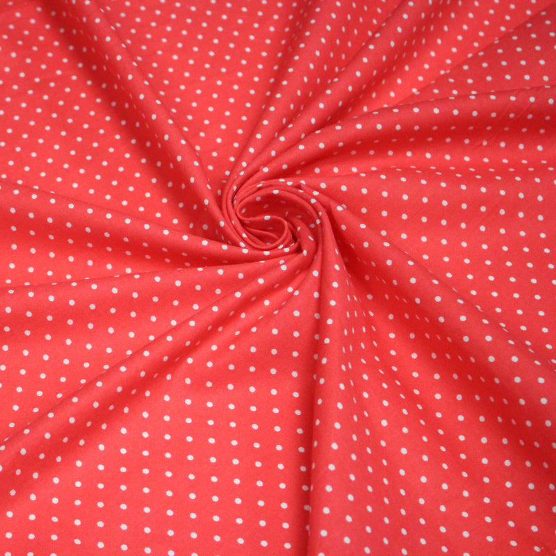Tissu coton rouge fraise à pois blancs 2mm - COLLECTION POLKA DOT - tissuspipi.com