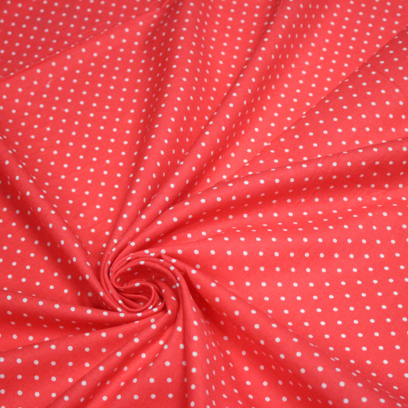 Tissu coton rouge fraise à pois blancs 2mm - COLLECTION POLKA DOT - tissuspipi.com