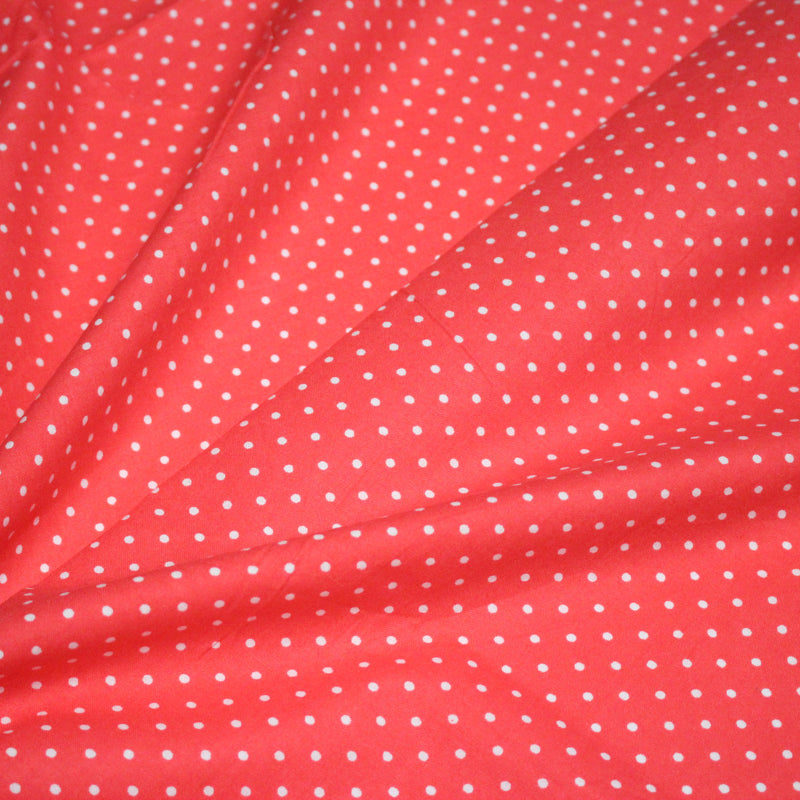 Tissu coton rouge fraise à pois blancs 2mm - COLLECTION POLKA DOT - tissuspipi.com