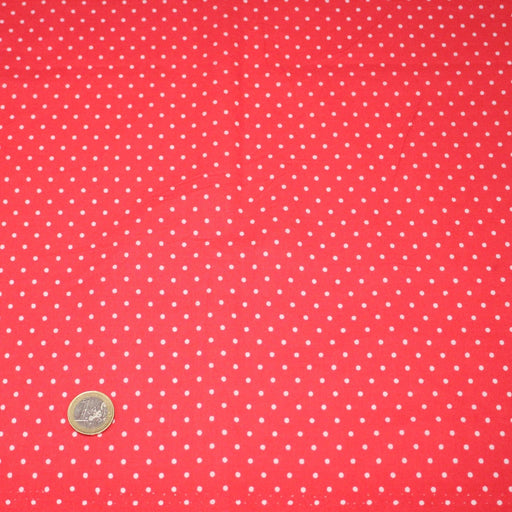 Tissu coton rouge fraise à pois blancs 2mm - COLLECTION POLKA DOT - tissuspipi.com