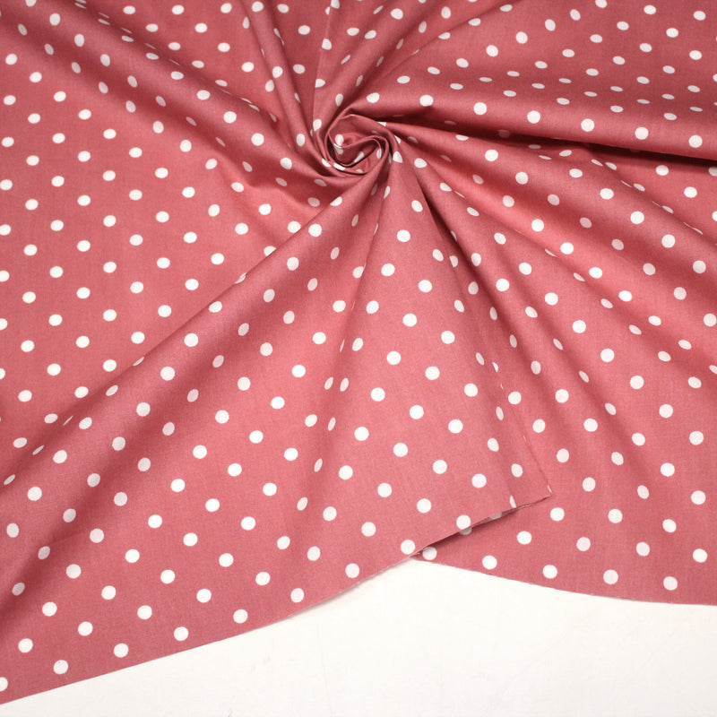 Tissu coton rose indien à pois blancs 6mm - COLLECTION POLKA DOT - tissuspipi.com